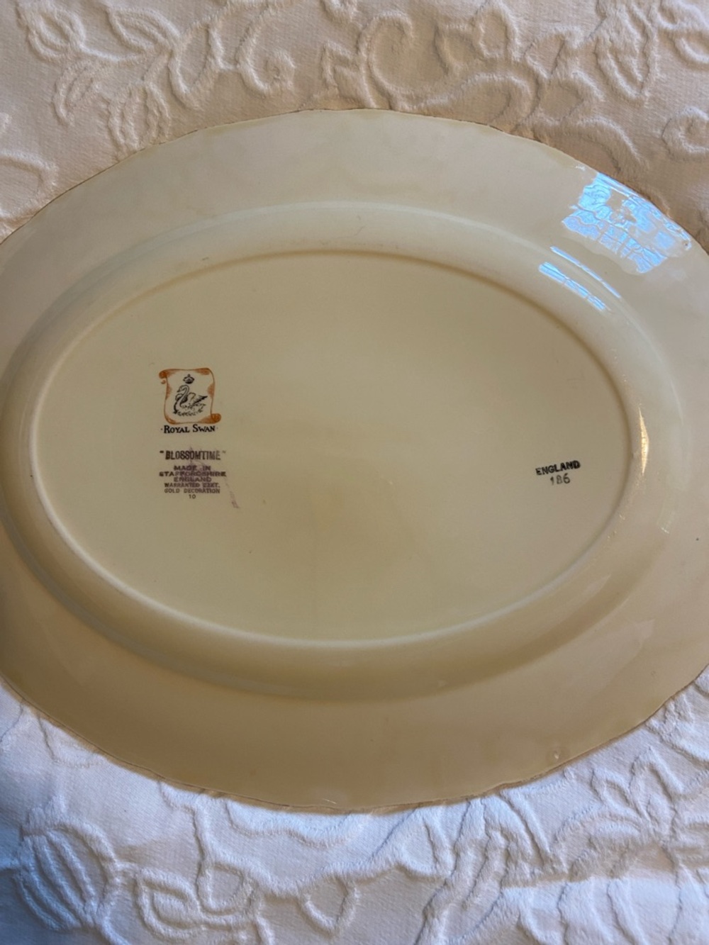 Vintage Royal Swan Blossomtime Cream Floral Porcelain Platter 24kt Gold Trim - Picture 3 of 6